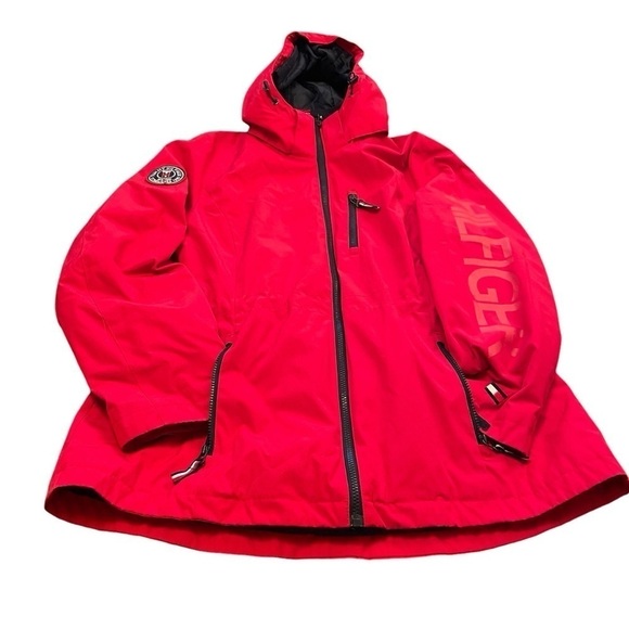 Tommy Hilfiger Red Jacket - missing inner jacket. Size Large-Several zip pockets - Picture 3 of 15